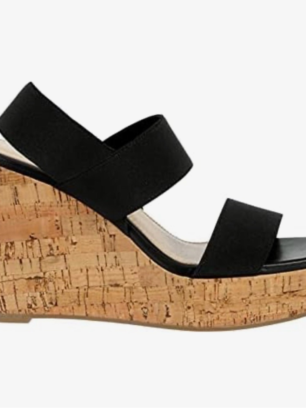 Limelight Black Double-Band Cork Wedge Sandals